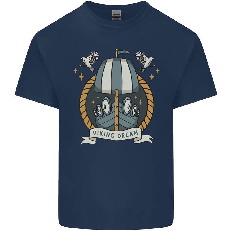 Viking Dream Ship Mens Cotton T-Shirt Tee Top Navy Blue