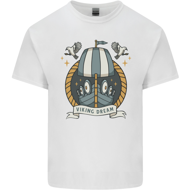 Viking Dream Ship Mens Cotton T-Shirt Tee Top White