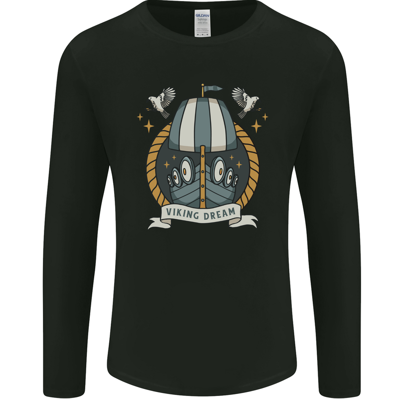 Viking Dream Ship Mens Long Sleeve T-Shirt Black