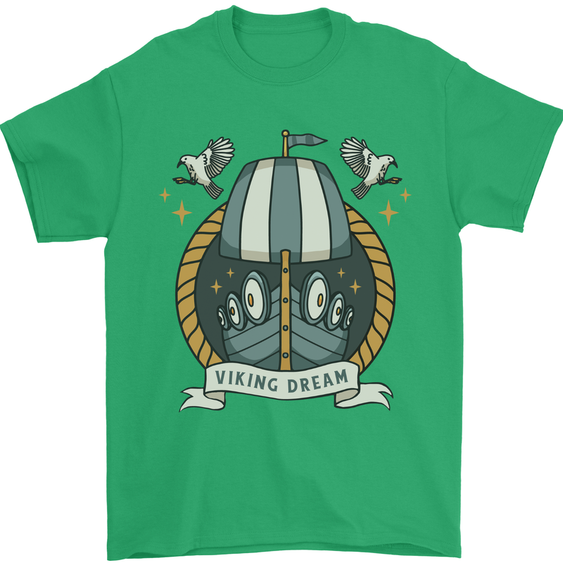 Viking Dream Ship Mens T-Shirt 100% Cotton Irish Green