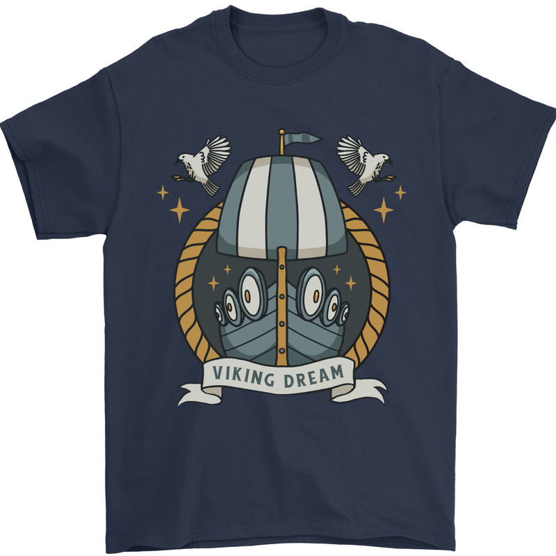 Viking Dream Ship Mens T-Shirt 100% Cotton Navy Blue