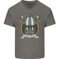Viking Dream Ship Mens V-Neck Cotton T-Shirt Charcoal