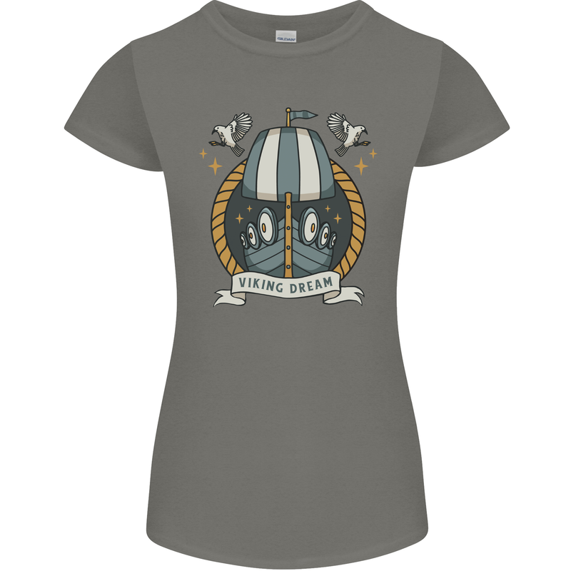 Viking Dream Ship Womens Petite Cut T-Shirt Charcoal
