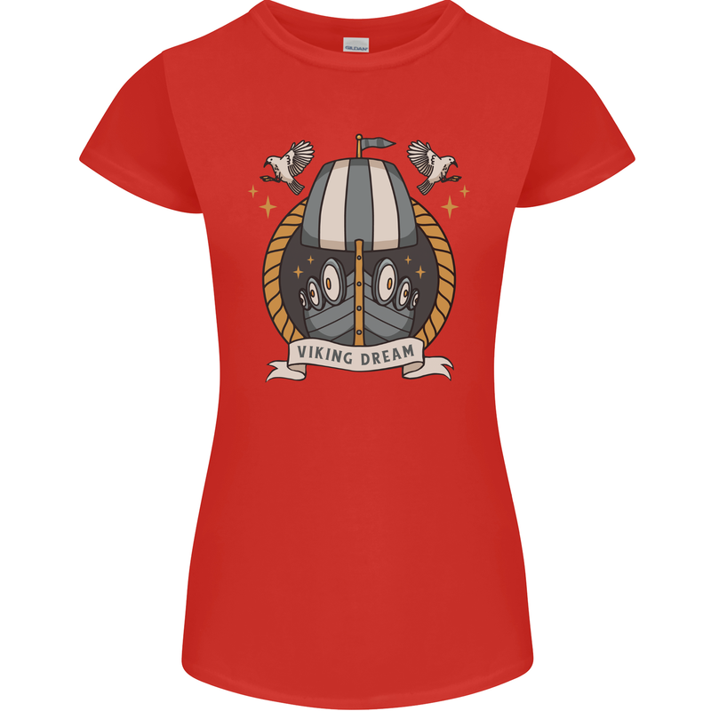 Viking Dream Ship Womens Petite Cut T-Shirt Red