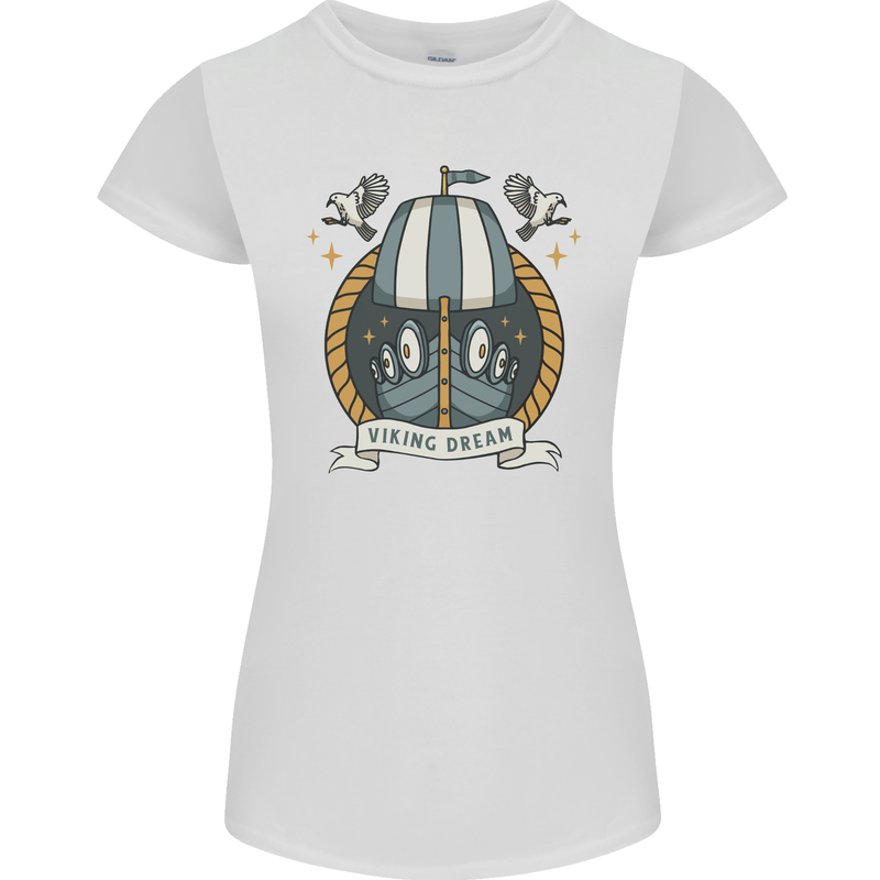 Viking Dream Ship Womens Petite Cut T-Shirt White