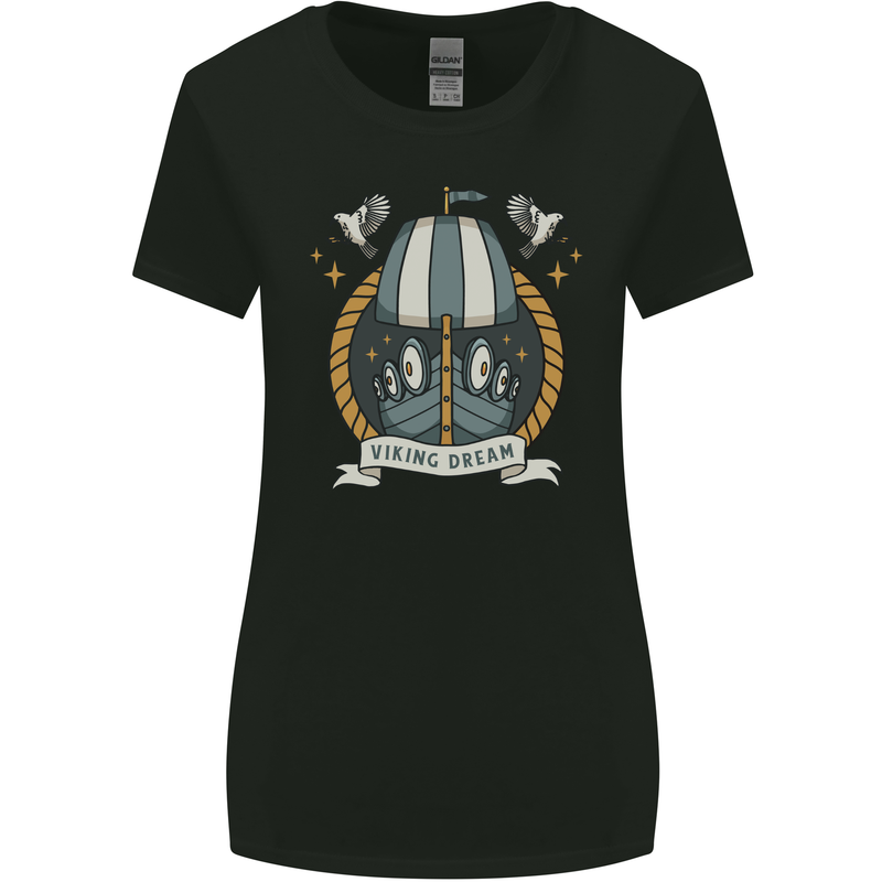 Viking Dream Ship Womens Wider Cut T-Shirt Black