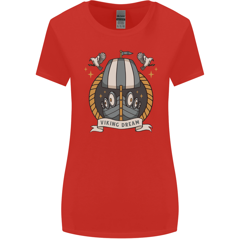 Viking Dream Ship Womens Wider Cut T-Shirt Red