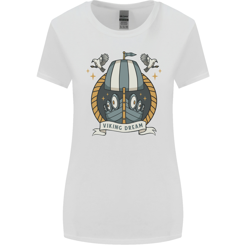 Viking Dream Ship Womens Wider Cut T-Shirt White