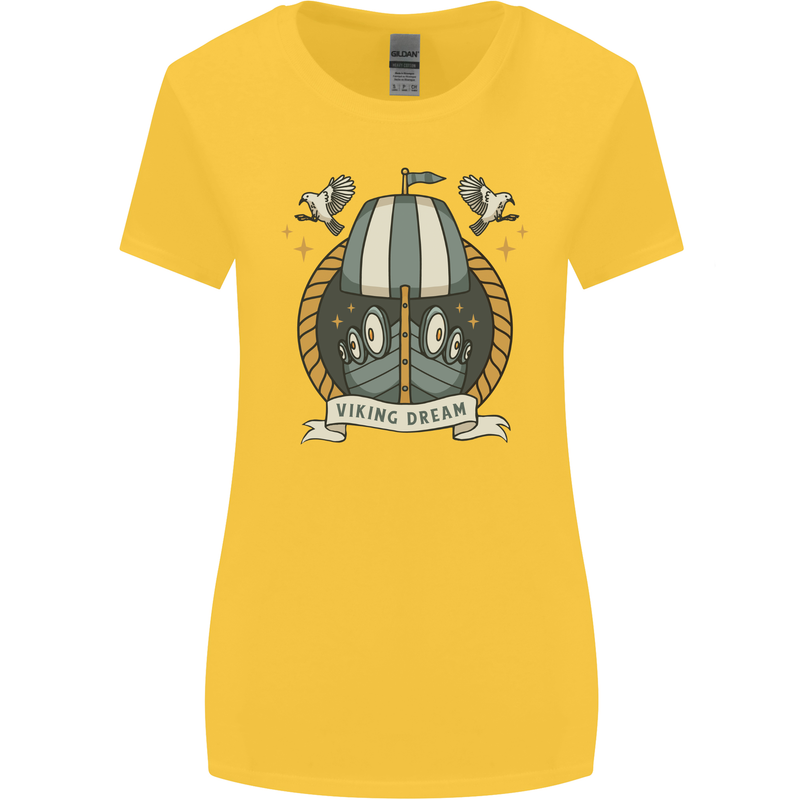 Viking Dream Ship Womens Wider Cut T-Shirt Yellow