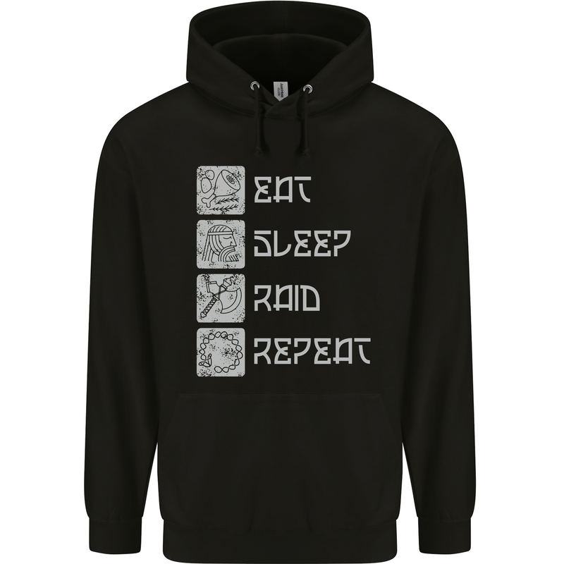 Viking Eat Sleep Raid Thor Valhalla Funny Mens 80% Cotton Hoodie Black