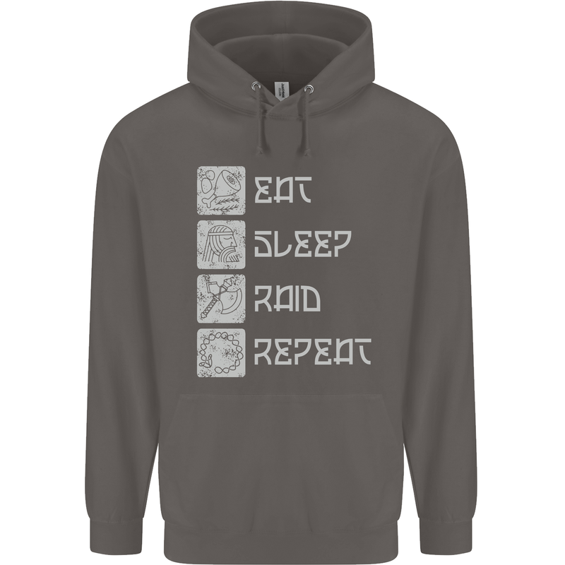 Viking Eat Sleep Raid Thor Valhalla Funny Mens 80% Cotton Hoodie Charcoal