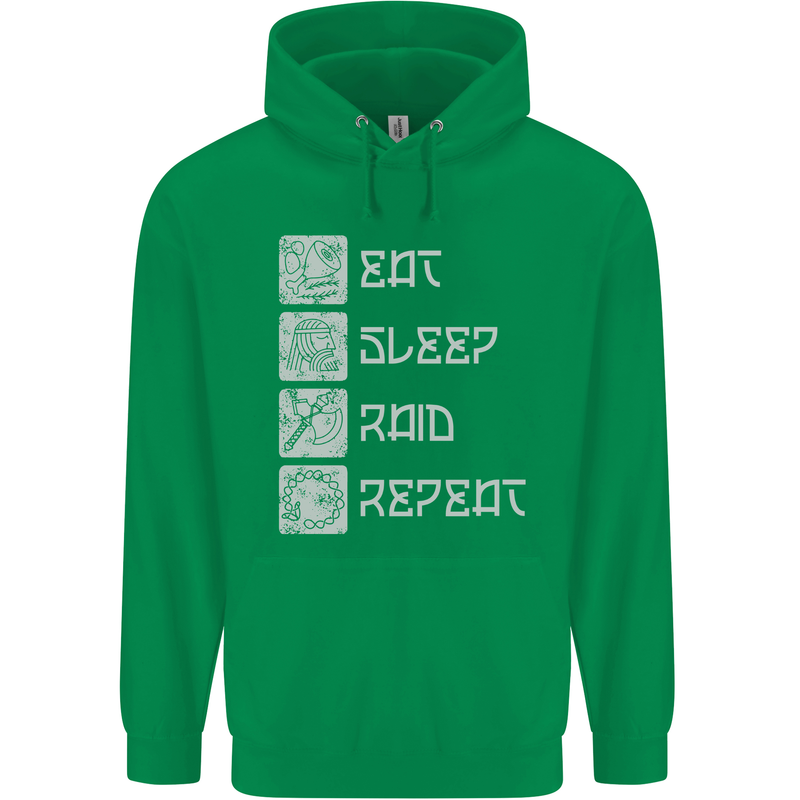 Viking Eat Sleep Raid Thor Valhalla Funny Mens 80% Cotton Hoodie Irish Green