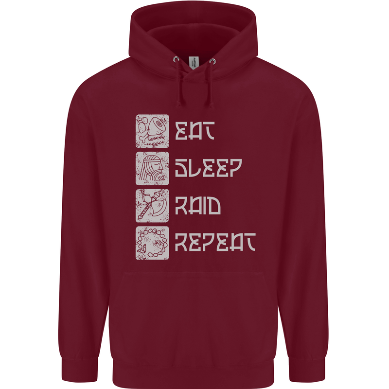Viking Eat Sleep Raid Thor Valhalla Funny Mens 80% Cotton Hoodie Maroon