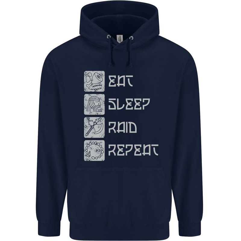 Viking Eat Sleep Raid Thor Valhalla Funny Mens 80% Cotton Hoodie Navy Blue