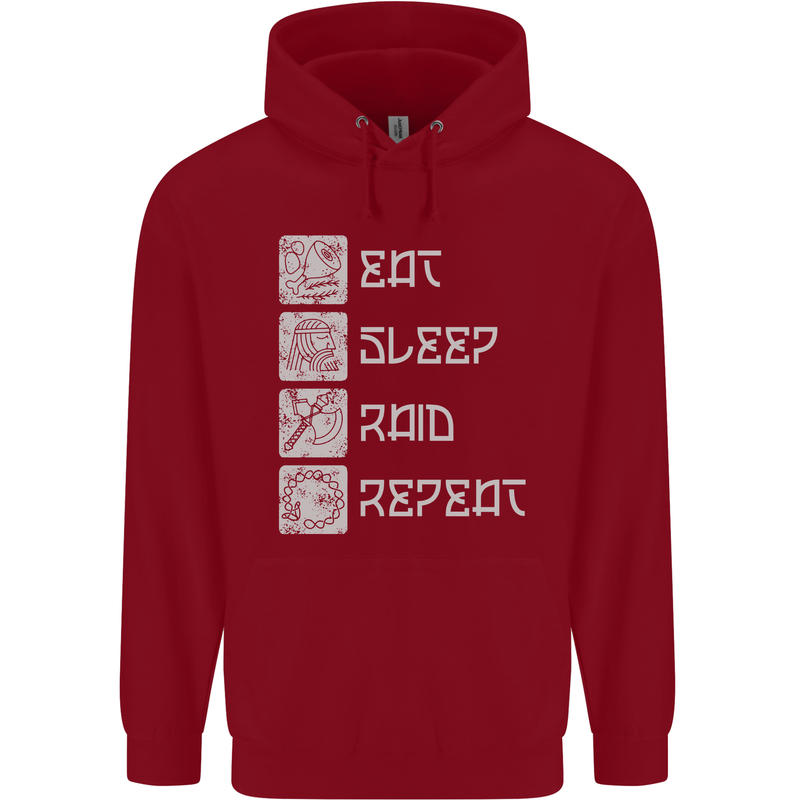 Viking Eat Sleep Raid Thor Valhalla Funny Mens 80% Cotton Hoodie Red