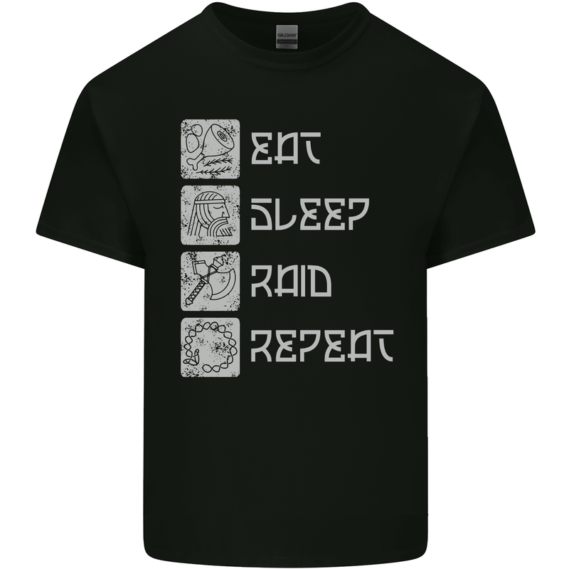Viking Eat Sleep Raid Thor Valhalla Funny Mens Cotton T-Shirt Tee Top Black