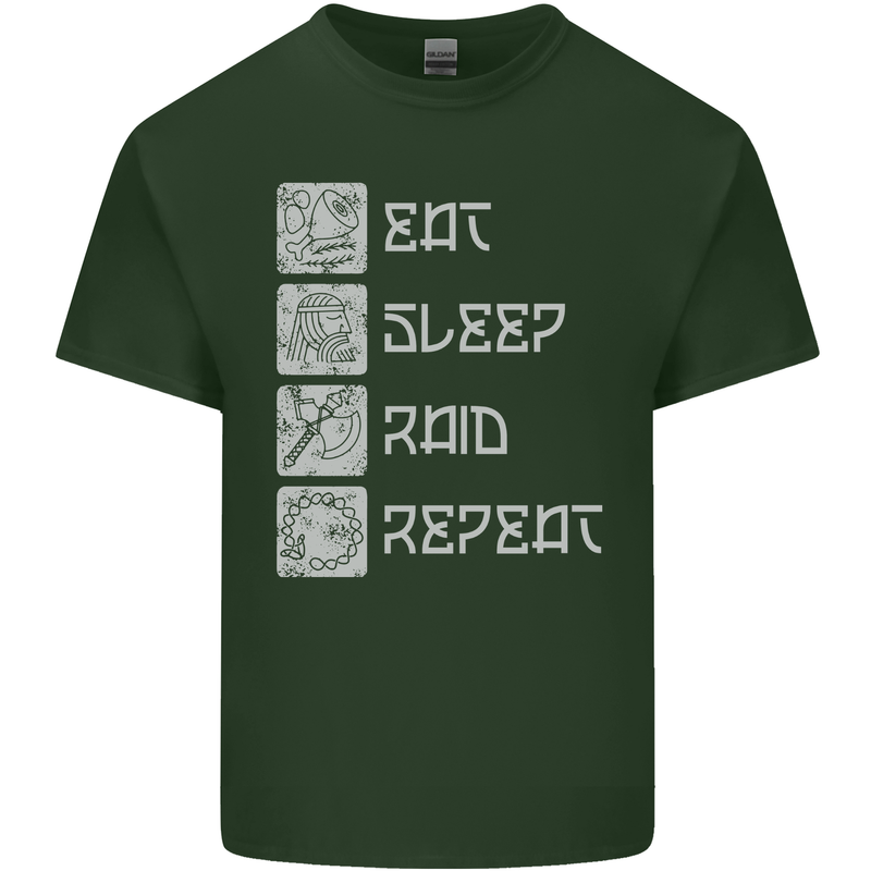 Viking Eat Sleep Raid Thor Valhalla Funny Mens Cotton T-Shirt Tee Top Forest Green