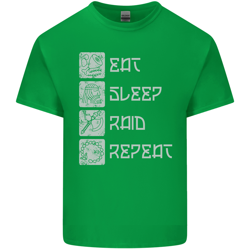 Viking Eat Sleep Raid Thor Valhalla Funny Mens Cotton T-Shirt Tee Top Irish Green