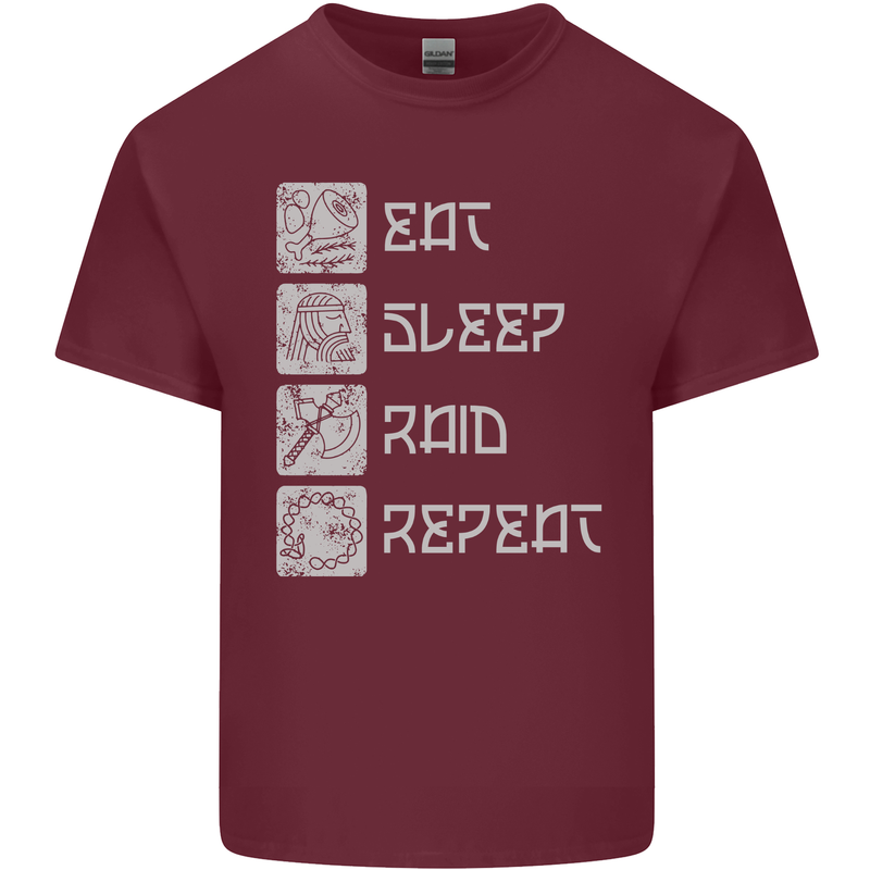 Viking Eat Sleep Raid Thor Valhalla Funny Mens Cotton T-Shirt Tee Top Maroon