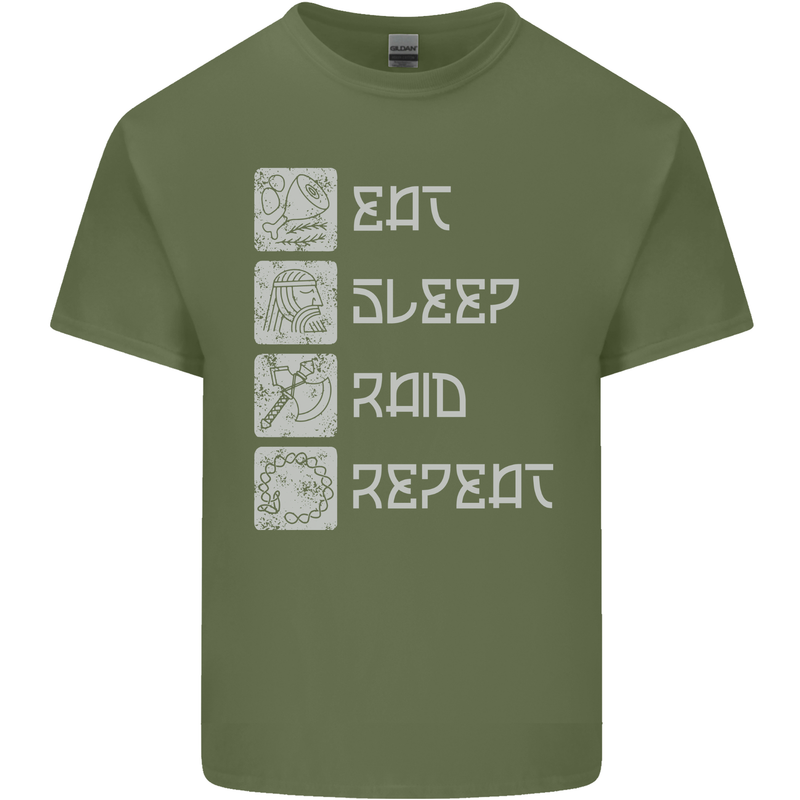 Viking Eat Sleep Raid Thor Valhalla Funny Mens Cotton T-Shirt Tee Top Military Green