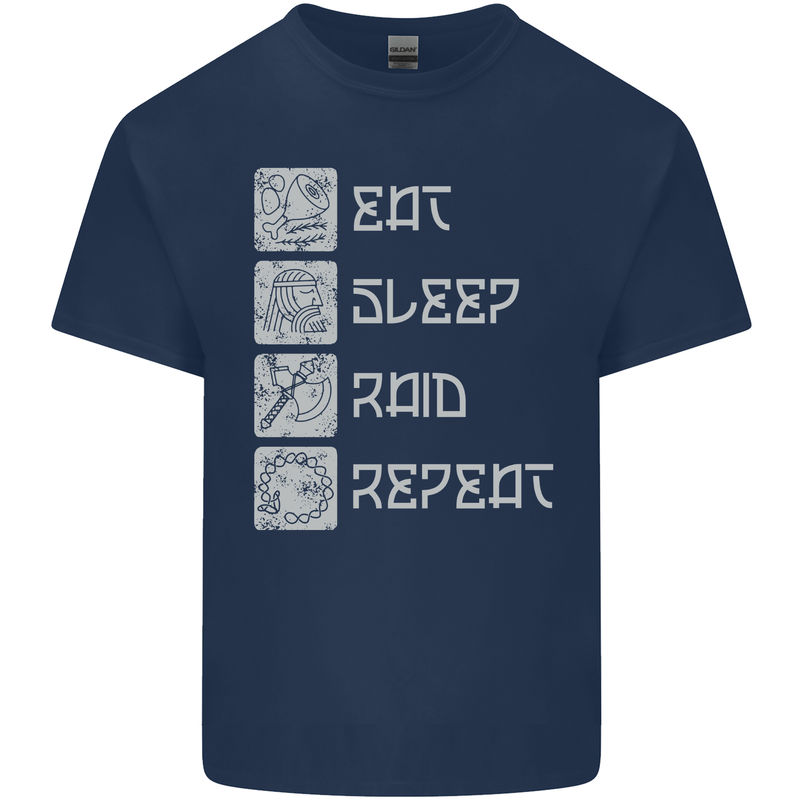 Viking Eat Sleep Raid Thor Valhalla Funny Mens Cotton T-Shirt Tee Top Navy Blue