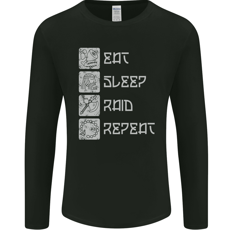 Viking Eat Sleep Raid Thor Valhalla Funny Mens Long Sleeve T-Shirt Black