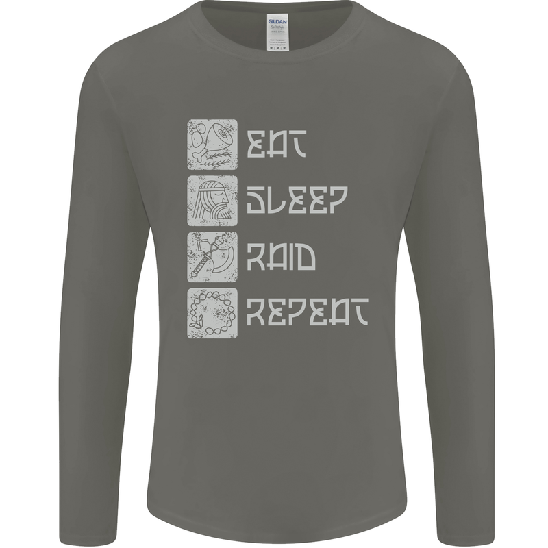 Viking Eat Sleep Raid Thor Valhalla Funny Mens Long Sleeve T-Shirt Charcoal