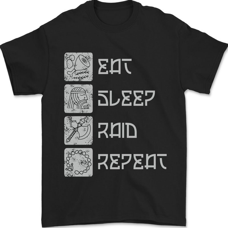 Viking Eat Sleep Raid Thor Valhalla Funny Mens T-Shirt 100% Cotton Black