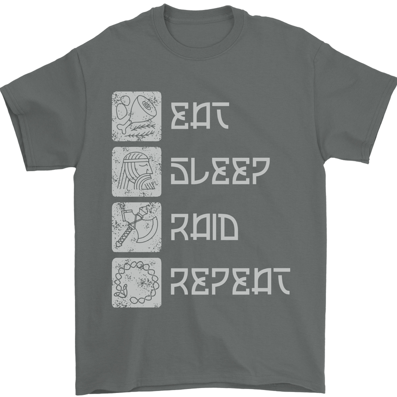 Viking Eat Sleep Raid Thor Valhalla Funny Mens T-Shirt 100% Cotton Charcoal