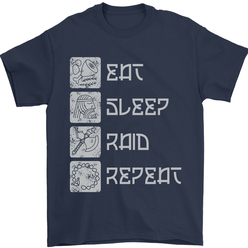 Viking Eat Sleep Raid Thor Valhalla Funny Mens T-Shirt 100% Cotton Navy Blue