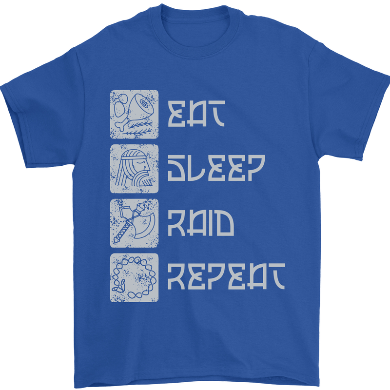 Viking Eat Sleep Raid Thor Valhalla Funny Mens T-Shirt 100% Cotton Royal Blue