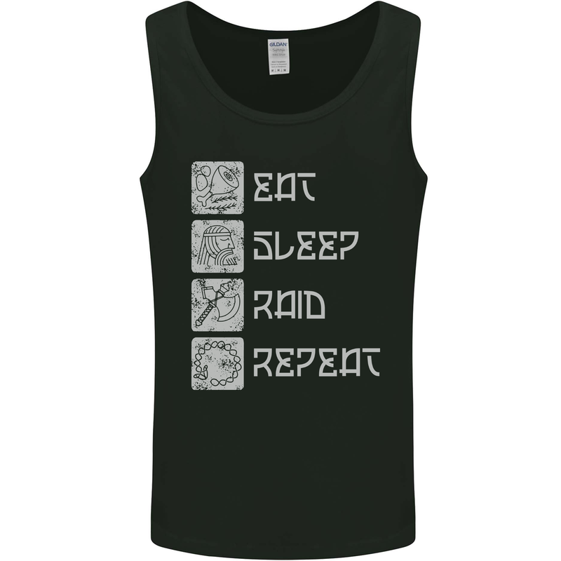 Viking Eat Sleep Raid Thor Valhalla Funny Mens Vest Tank Top Black