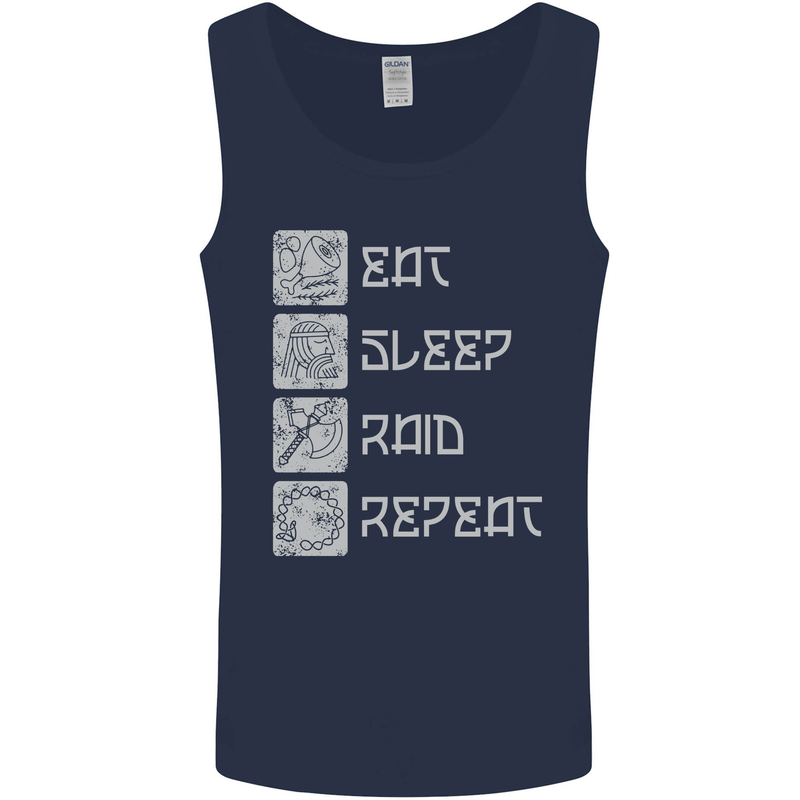 Viking Eat Sleep Raid Thor Valhalla Funny Mens Vest Tank Top Navy Blue