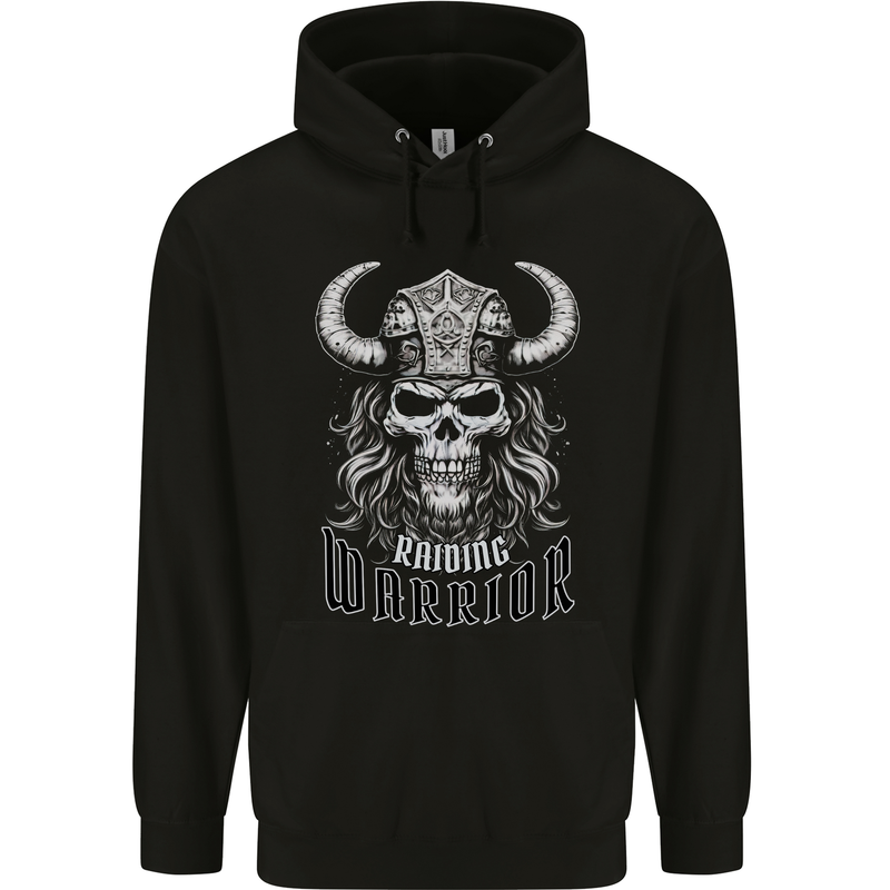 Viking Raiding Warrior Skull Mens 80% Cotton Hoodie Black