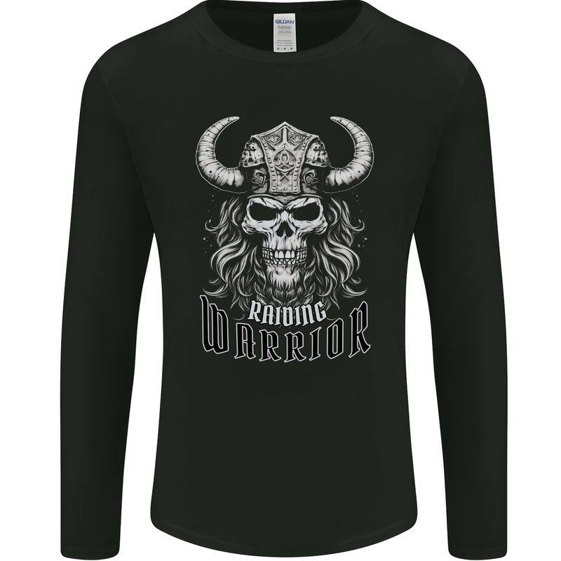 Viking Raiding Warrior Skull Mens Long Sleeve T-Shirt Black