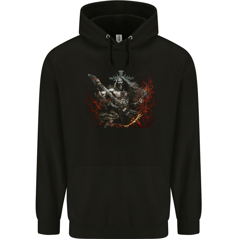 Viking Rocker Rock n Roll Heavy Metal Guitar Skull Childrens Kids Hoodie Black