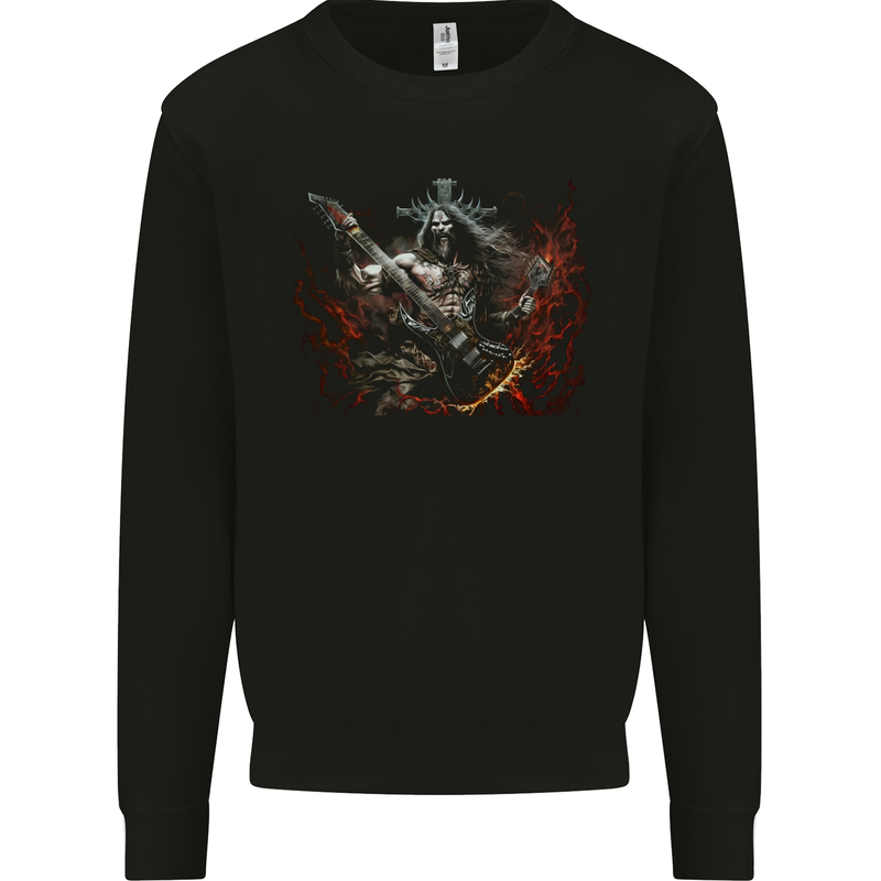 Viking Rocker Rock n Roll Heavy Metal Guitar Skull Mens Sweatshirt Jumper Black