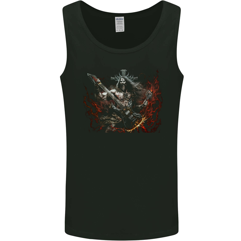 Viking Rocker Rock n Roll Heavy Metal Guitar Skull Mens Vest Tank Top Black