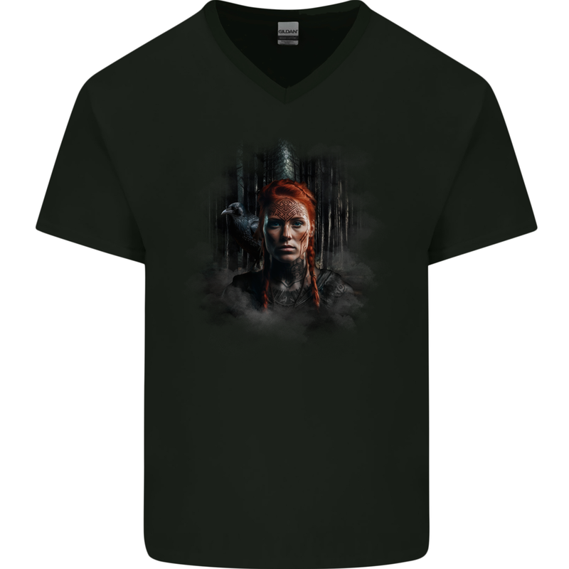 Viking Shield Maiden Woman Warrior Mens V-Neck Cotton T-Shirt Black
