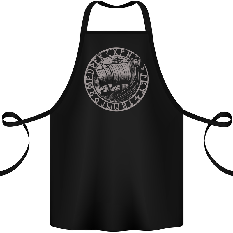 Viking Ship With Norse Text Cotton Apron 100% Organic Black