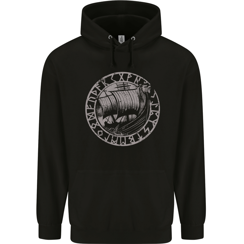Viking Ship With Norse Text Mens 80% Cotton Hoodie Black