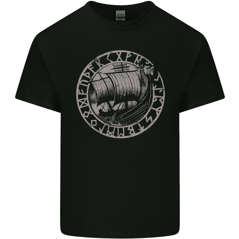 Viking Ship With Norse Text Mens Cotton T-Shirt Tee Top Black