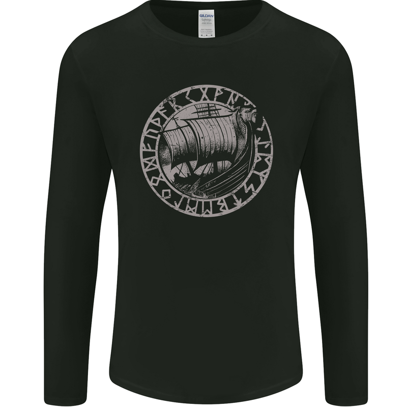 Viking Ship With Norse Text Mens Long Sleeve T-Shirt Black