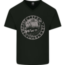 Viking Ship With Norse Text Mens V-Neck Cotton T-Shirt Black