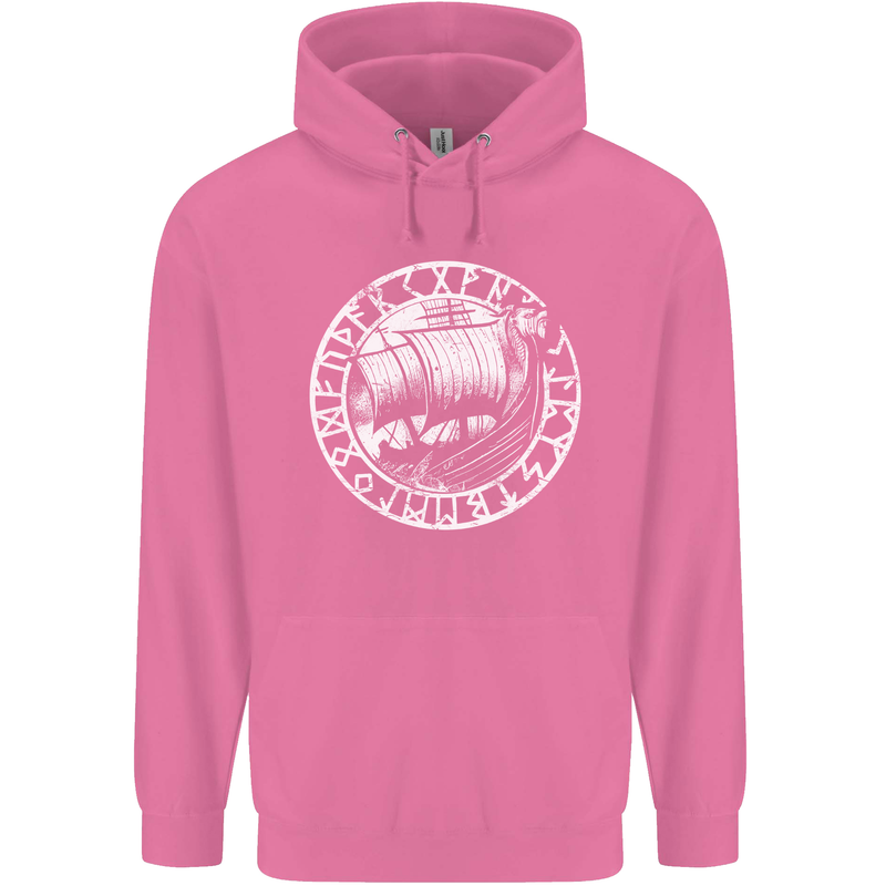 Viking Ship With Norse Text White Print Mens 80% Cotton Hoodie Azelea