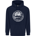 Viking Ship With Norse Text White Print Mens 80% Cotton Hoodie Navy Blue