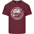 Viking Ship With Norse Text White Print Mens Cotton T-Shirt Tee Top Maroon