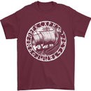 Viking Ship With Norse Text White Print Mens T-Shirt 100% Cotton Maroon