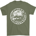 Viking Ship With Norse Text White Print Mens T-Shirt 100% Cotton Military Green