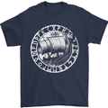 Viking Ship With Norse Text White Print Mens T-Shirt 100% Cotton Navy Blue